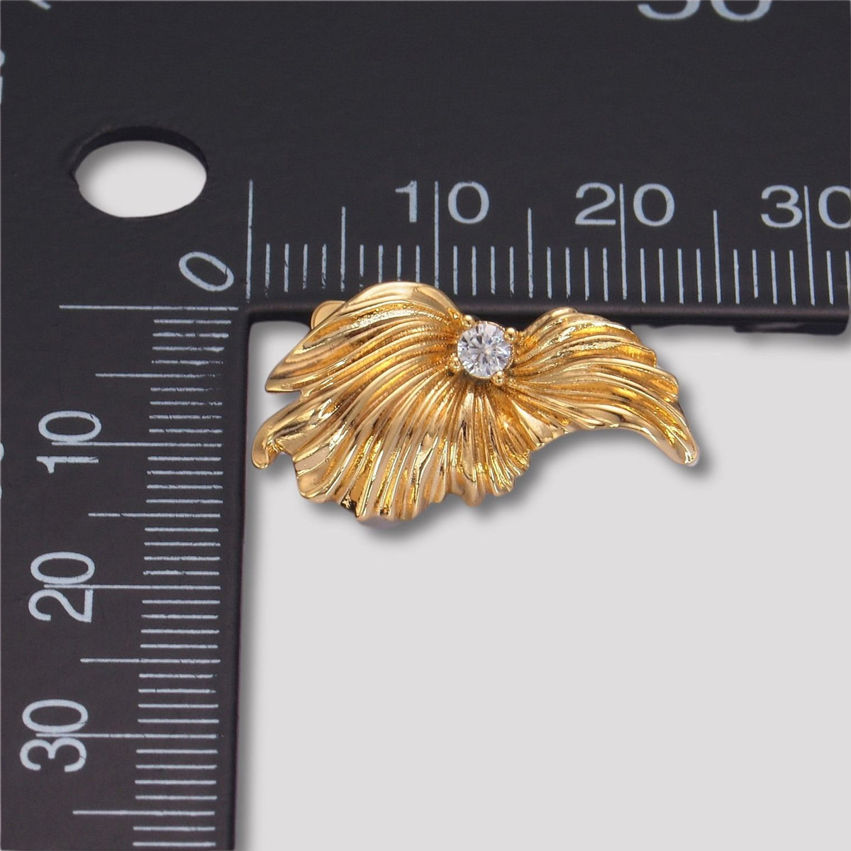 Launch Promo: 24K Gold PVD Stainless Steel Clear CZ Floral Wing English Lock Earring | Sold Each
