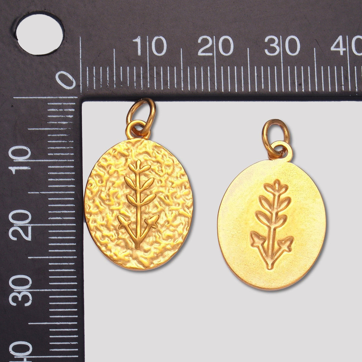 Launch Promo: 24K Gold PVD Stainless Steel Oval Hammered Botanical Medallion Charm | Sold Each