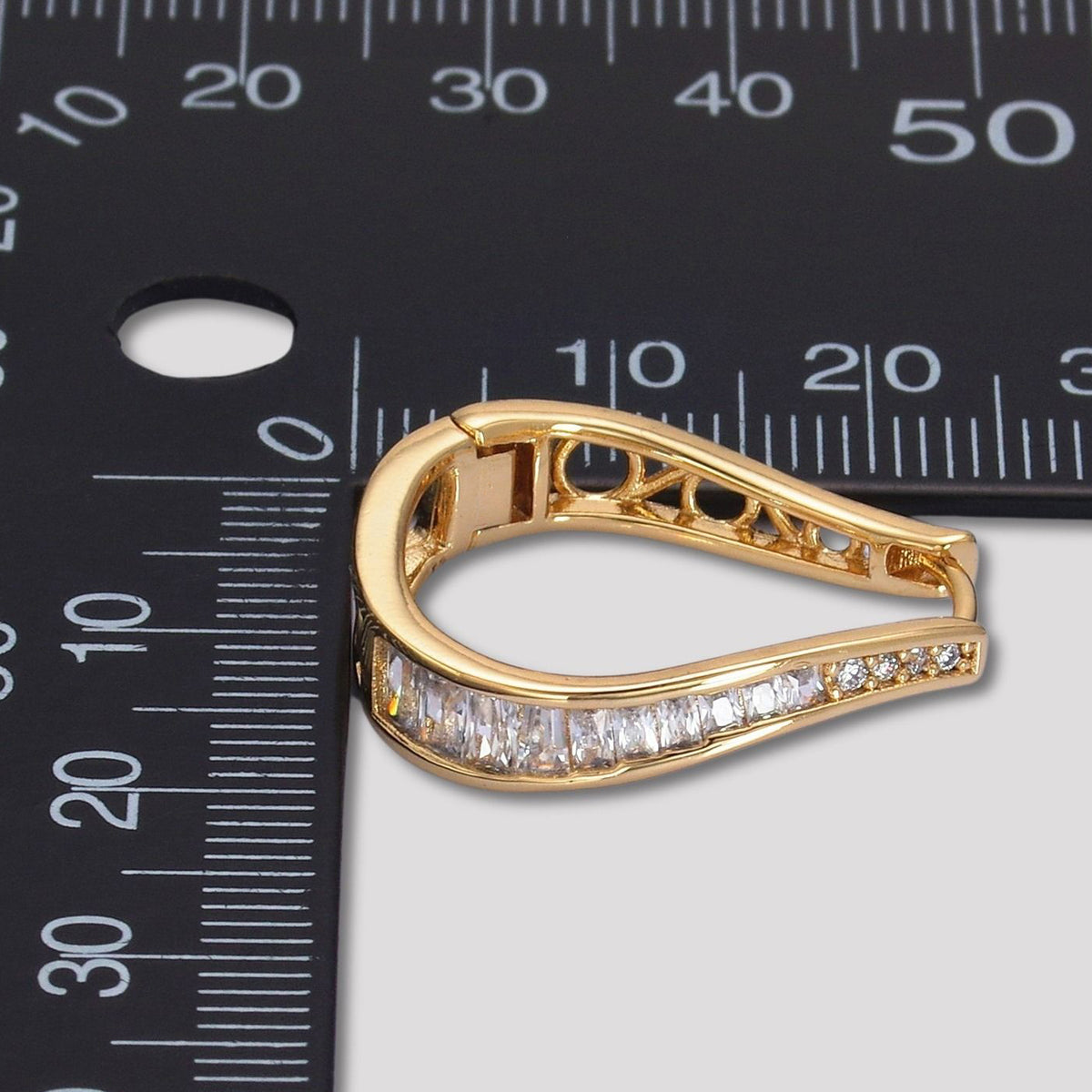 14K Gold Plated Baguette CZ Minimalist Teardrop Filigree Hoop Earrings