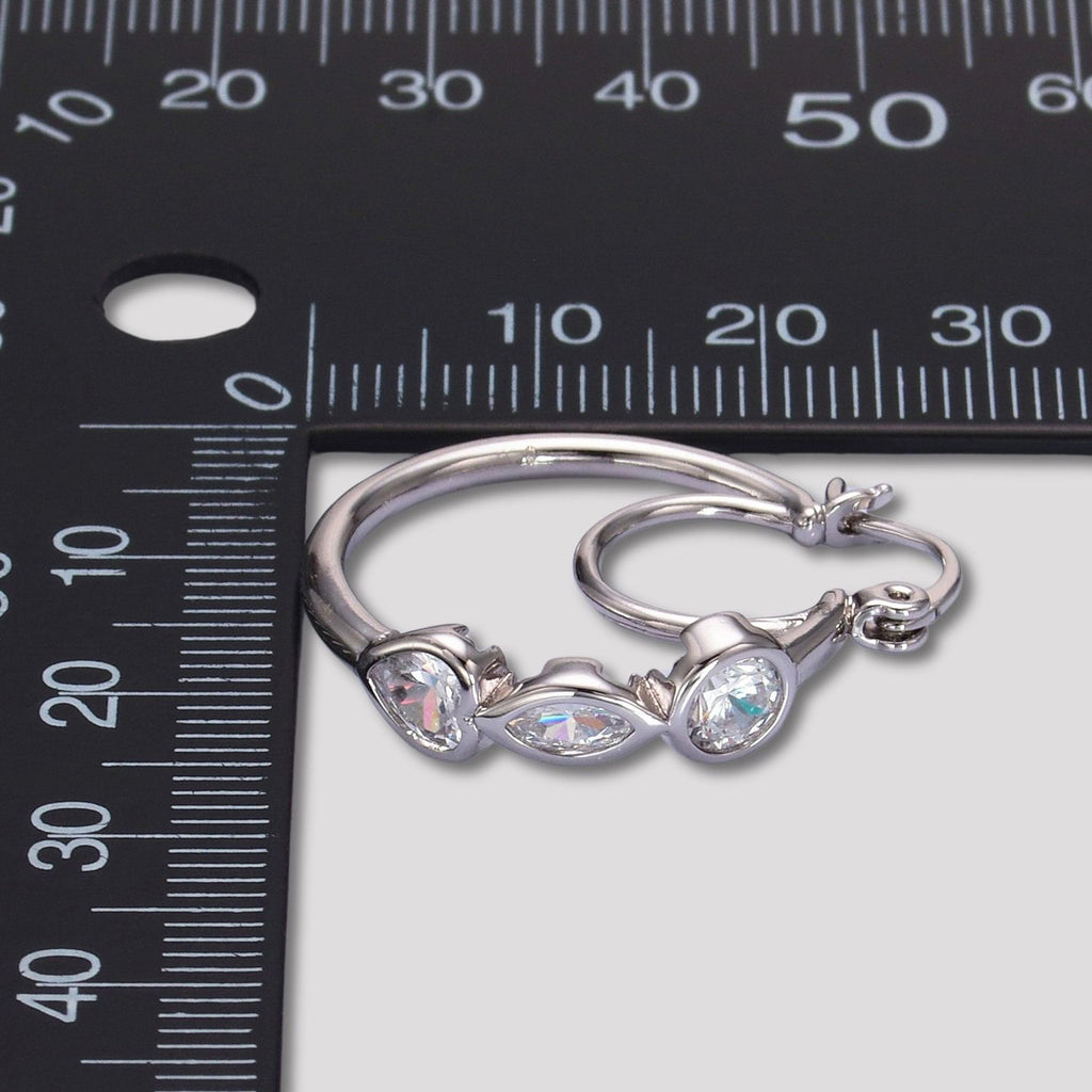 Rhodium Plated Multi-Cut CZ Double Layers Hoop Earrings