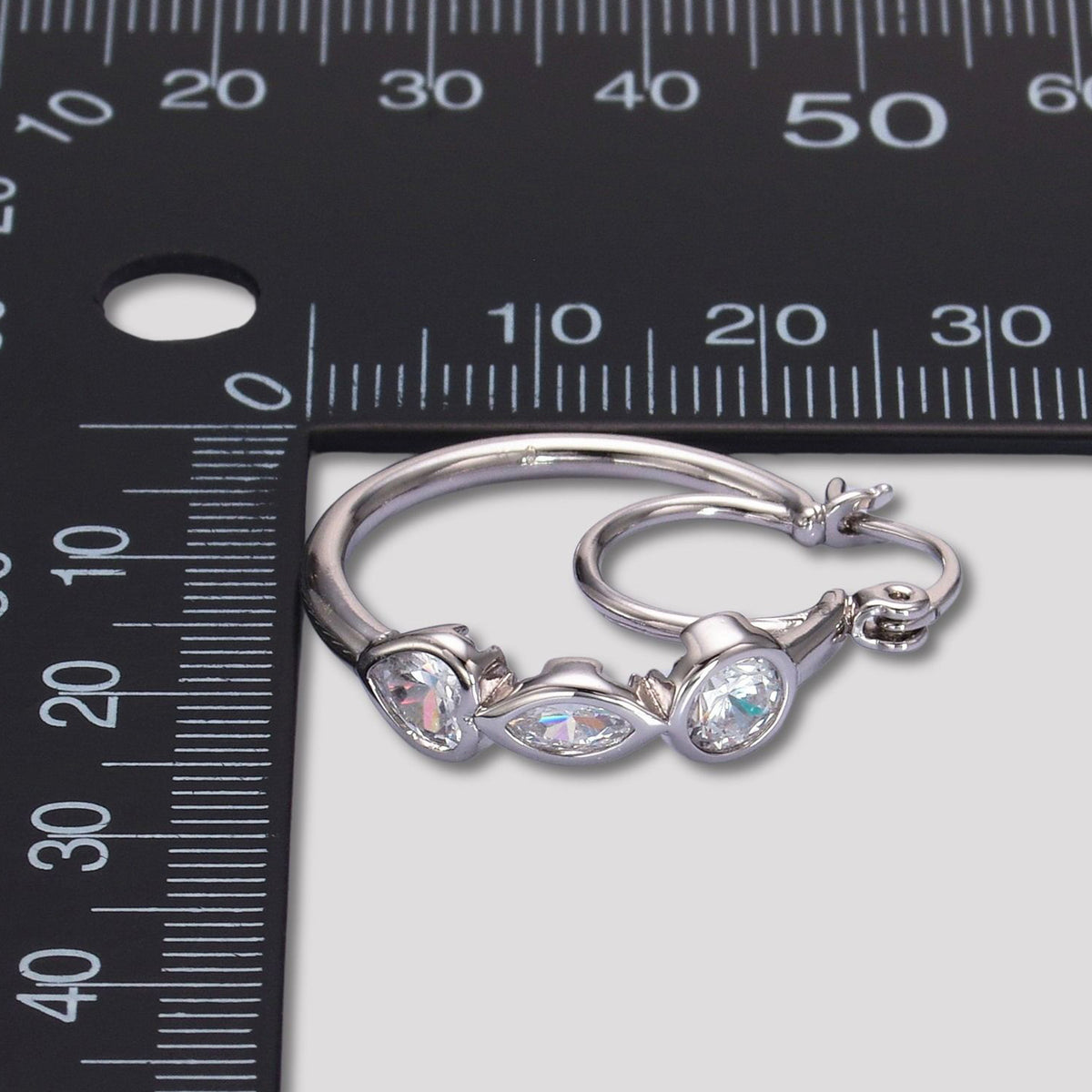 Rhodium Plated Multi-Cut CZ Double Layers Hoop Earrings