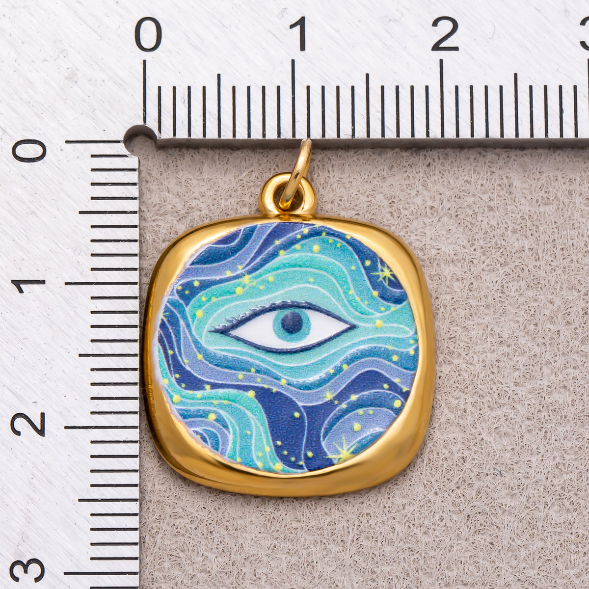 Gold PVD Stainless Steel Blue Enamel Galaxy Style Evil Eye Charm