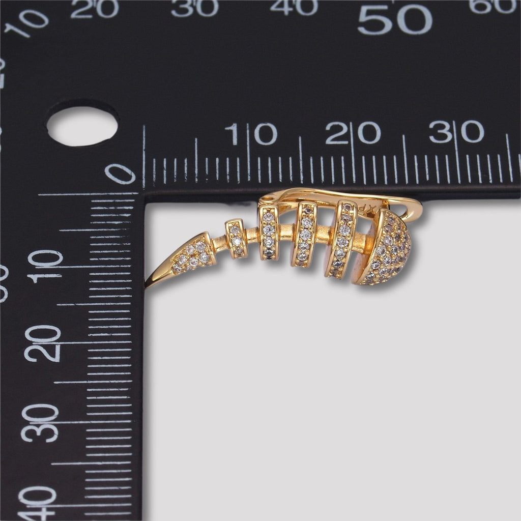 14K Gold Plated Micro Paved CZ Sparkling Fishbone Huggie Hoop Earring