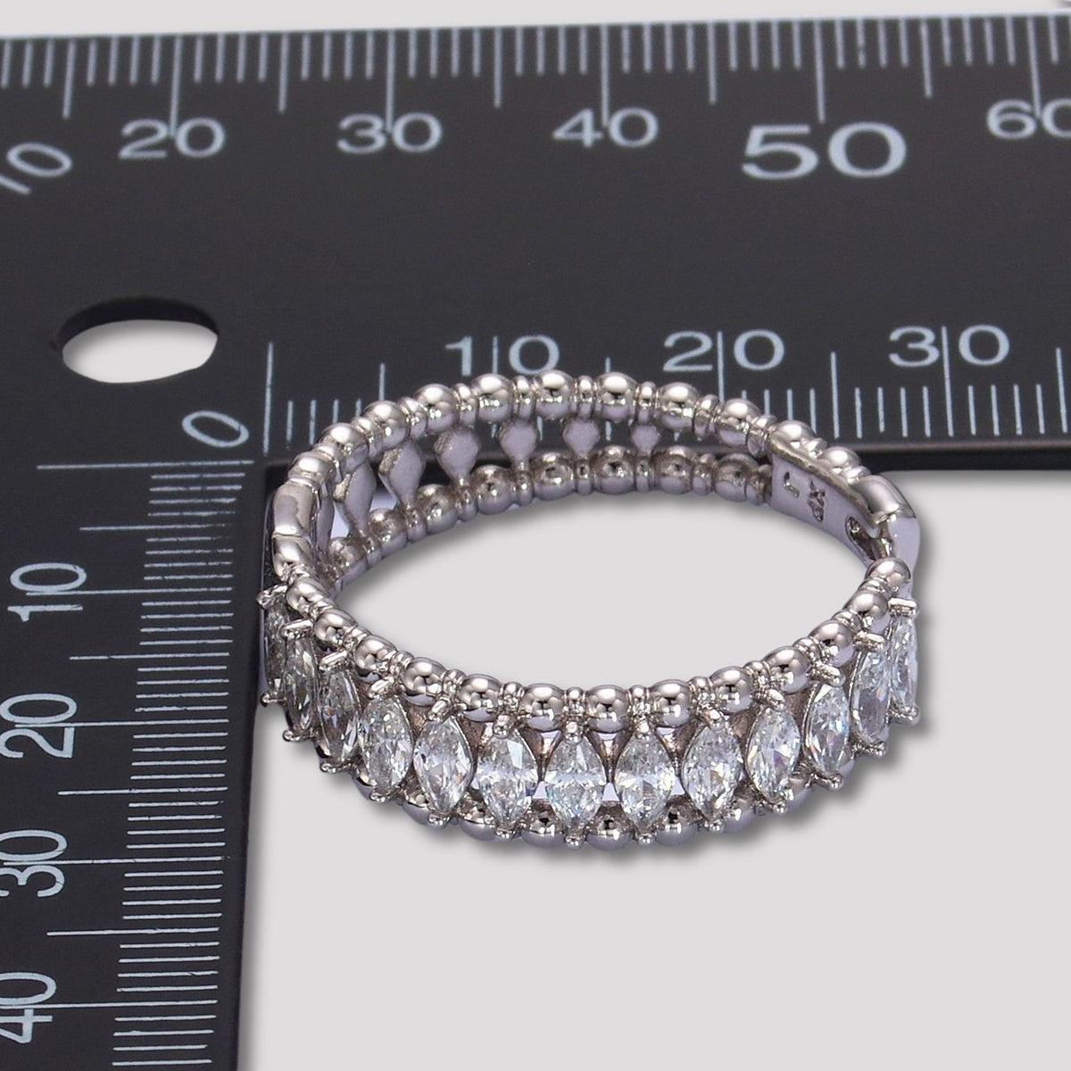 Rhodium Plated Micro Paved Marquise CZ Huggie Hoop Earrings