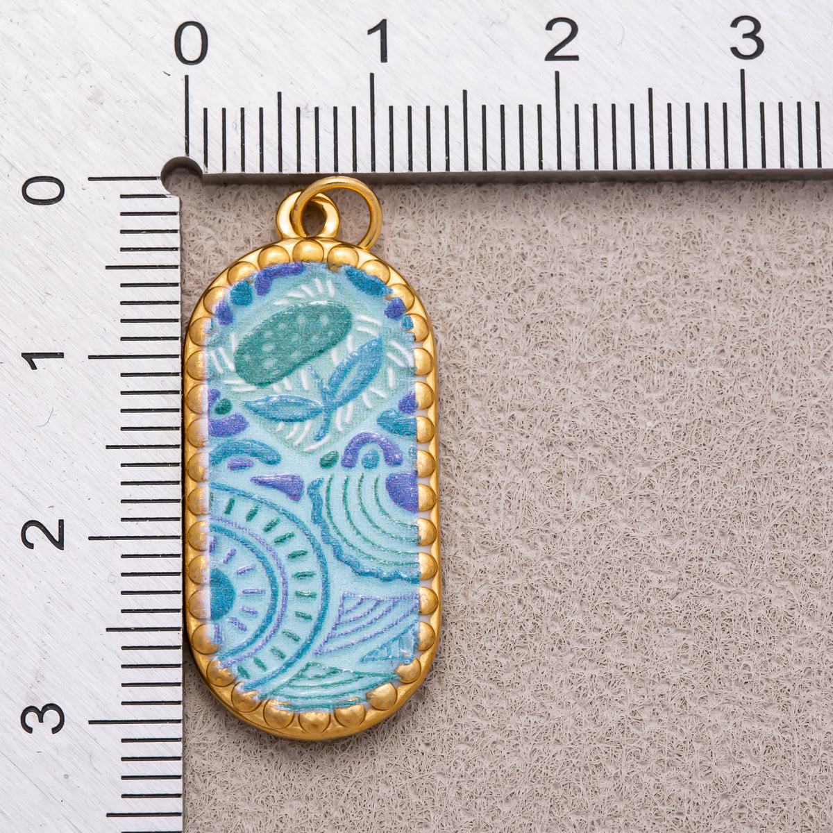Gold PVD Stainless Steel Oval Floral Enamel Tag Pendants