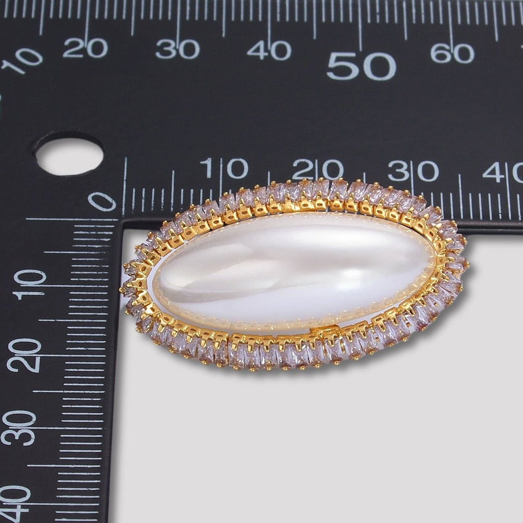 Launch Promo: 24K Gold PVD Stainless Steel Shell Pearl Oval Bezel CZ Statement Stud Earring | Sold Each