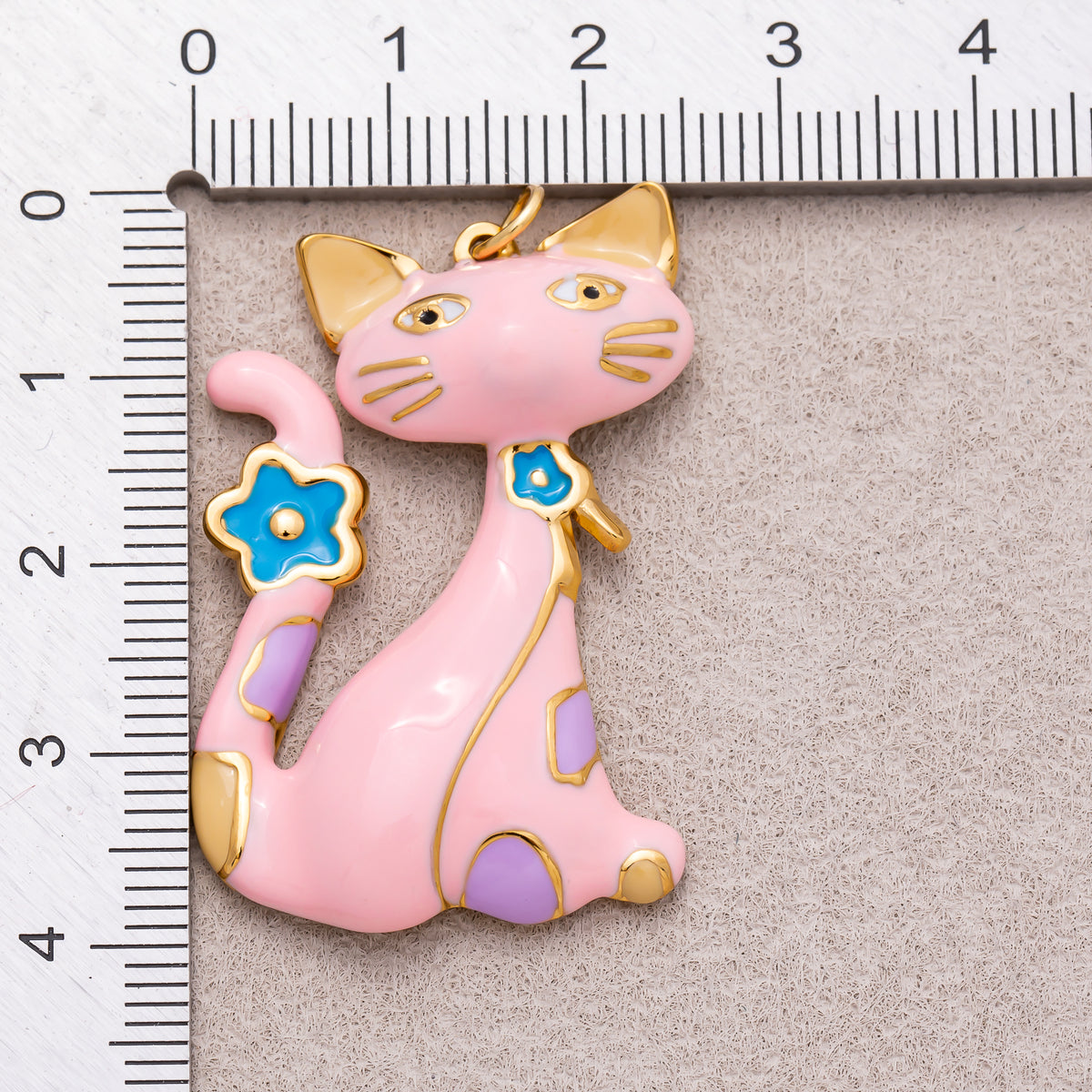 Gold PVD Stainless Steel Colorful Cute Kitten Enamel Charm