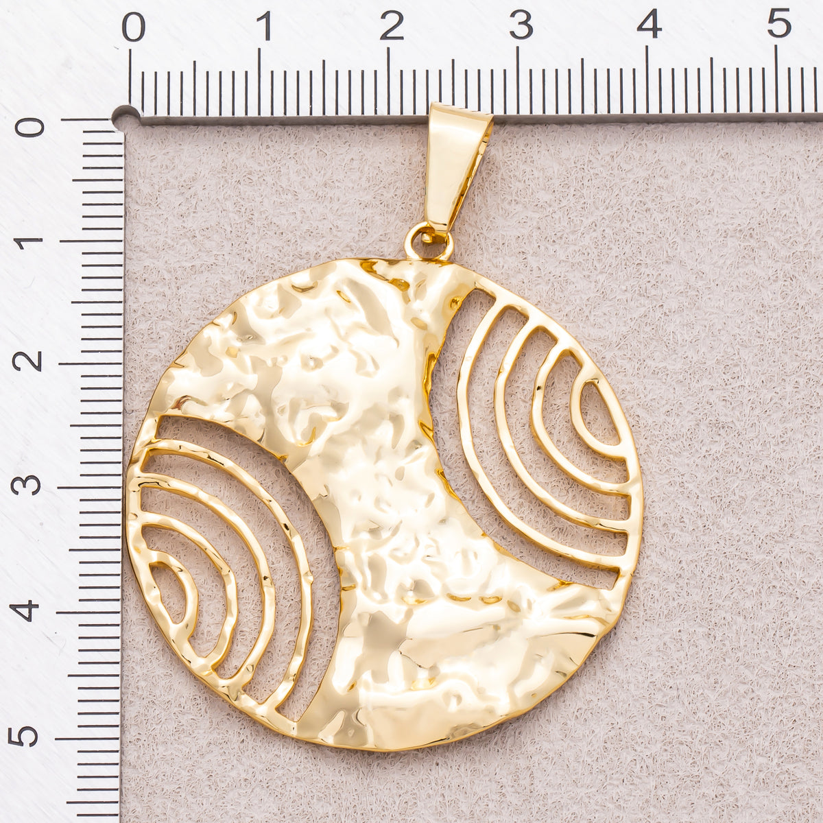 Gold PVD Stainless Steel Hammered Ripple Circular Pendant