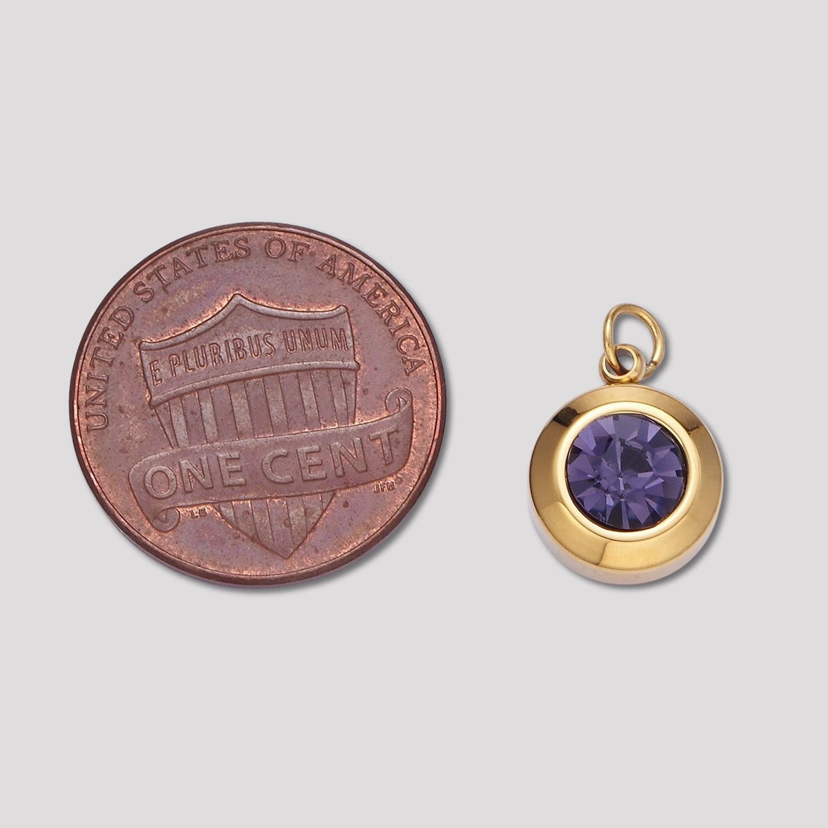 Launch Promo: 14K Gold PVD Stainless Steel Round Bezel Birthstone Charm | Sold Each