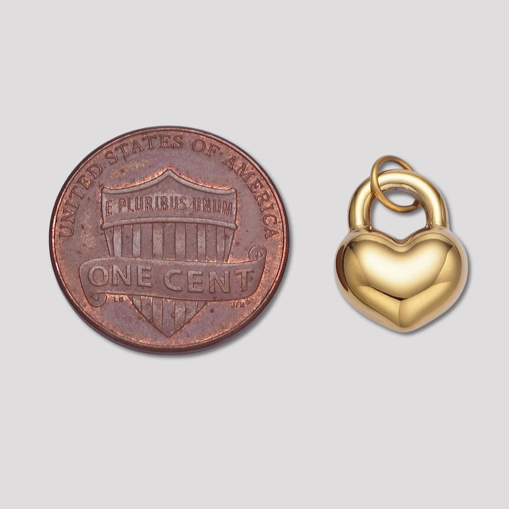Launch Promo: 14K Gold PVD Stainless Steel Chubby Love Heart Padlock Charm | Sold Each