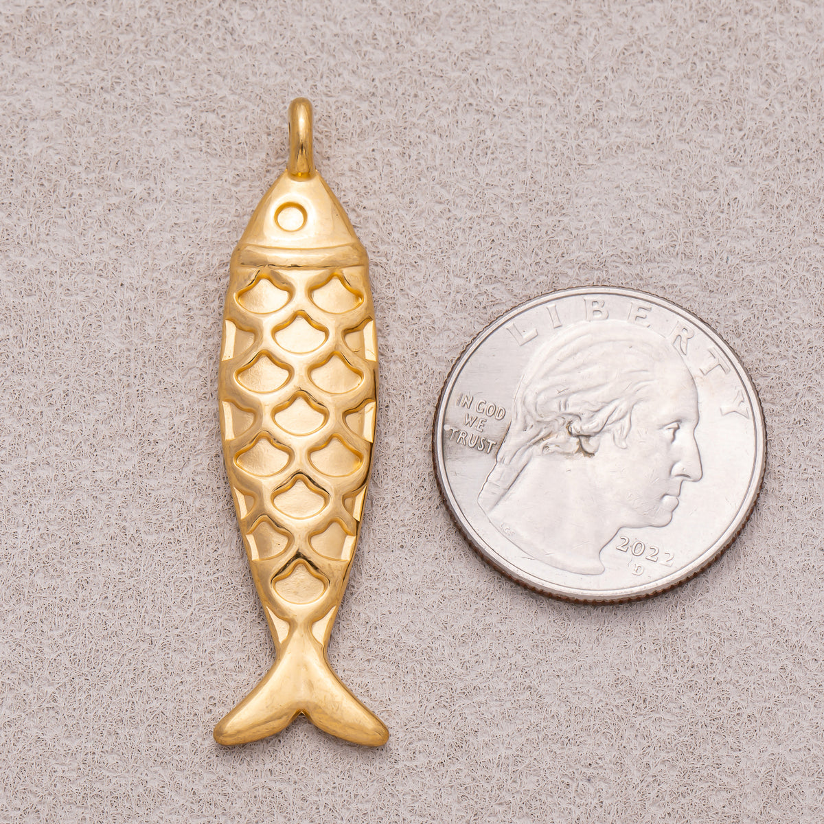 Gold PVD Stainless Steel Textured Fish Multidimensional Animal Pendant
