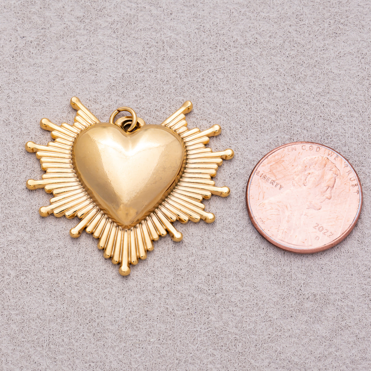 Gold PVD Stainless Steel Sunburst Sacred Heart Religious Charm