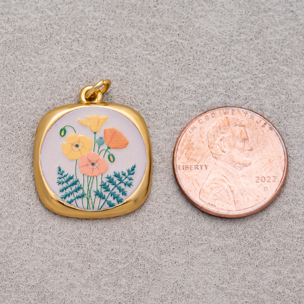 Gold PVD Stainless Steel Hand-Painted Dreamy Set Medallion Tag Charm
