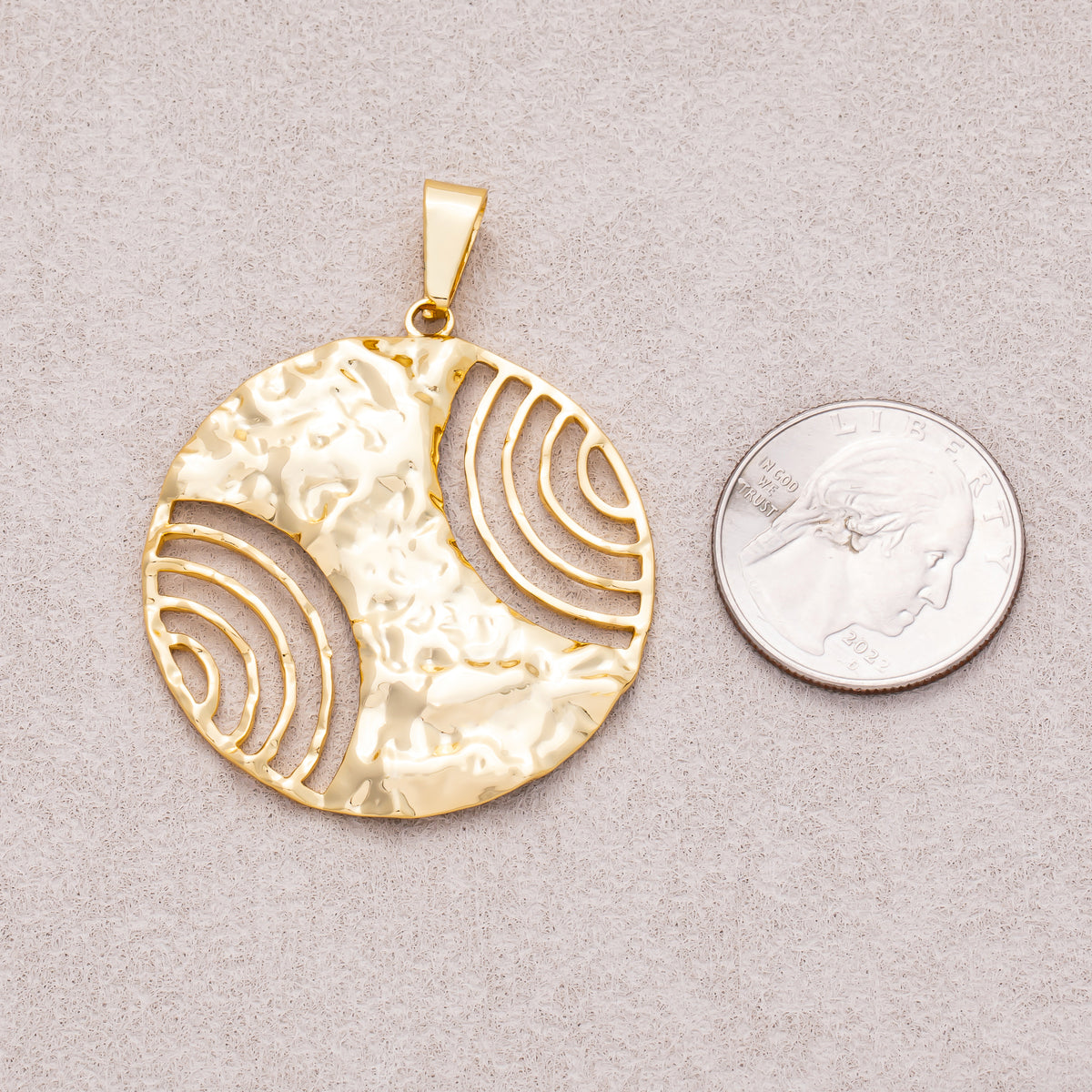 Gold PVD Stainless Steel Hammered Ripple Circular Pendant