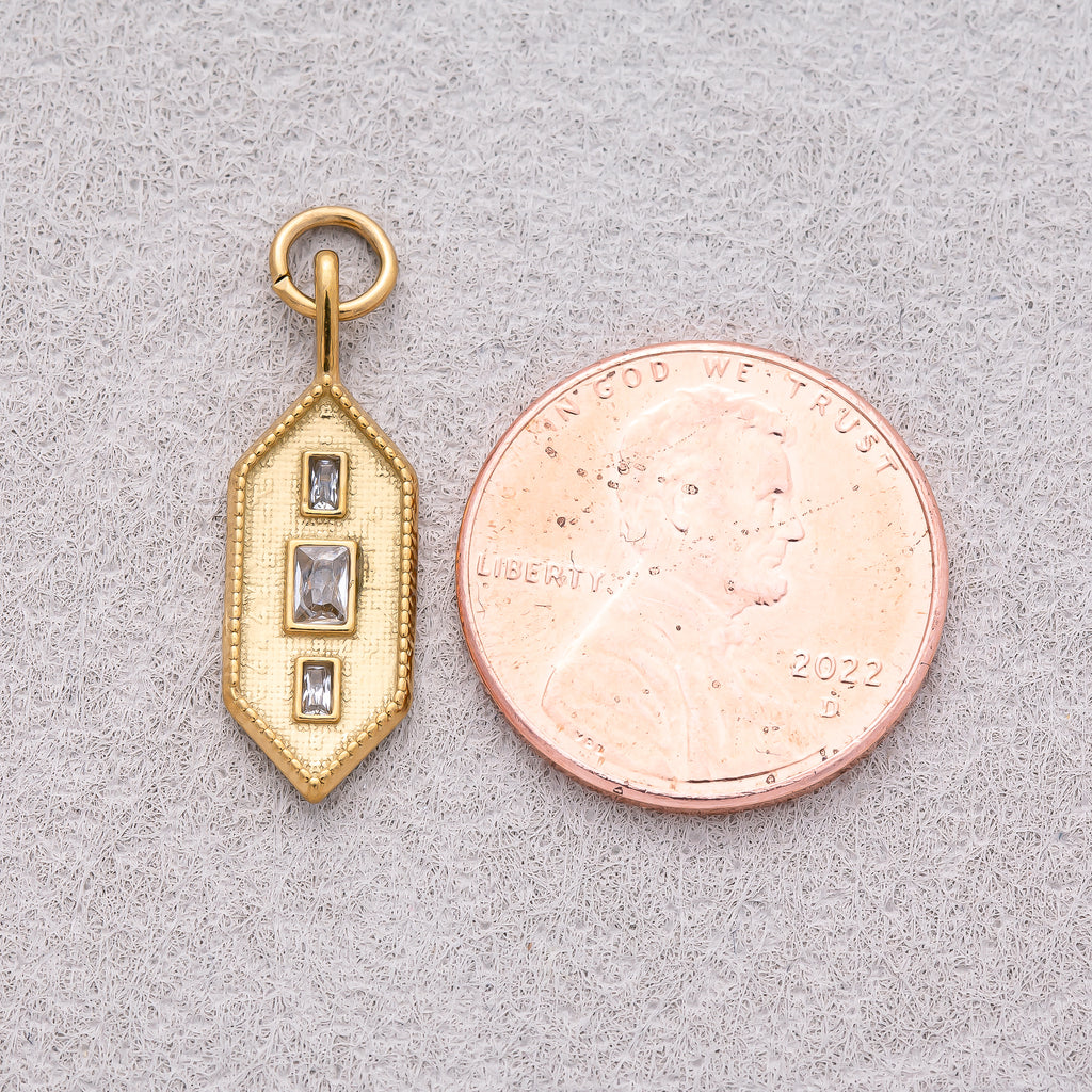 Gold PVD Stainless Steel Triple Baguette Hexagon Textured Pendant