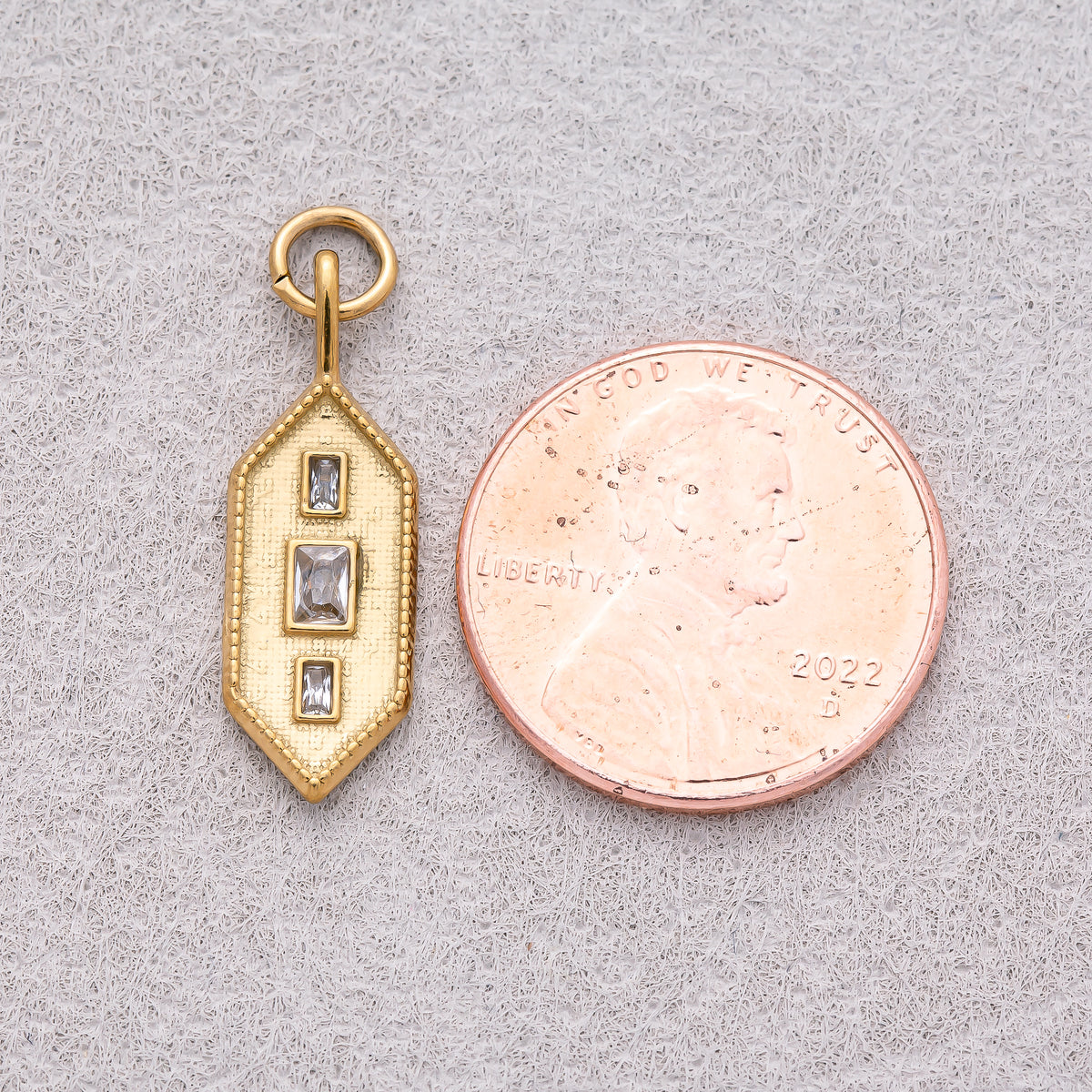 Gold PVD Stainless Steel Triple Baguette Hexagon Textured Pendant