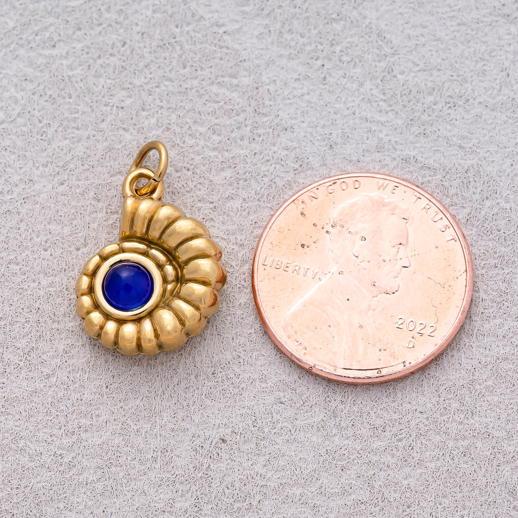 Gold PVD Stainless Steel Sapphire & Olive Natural Gemstone Ocean Conch Shell Charm