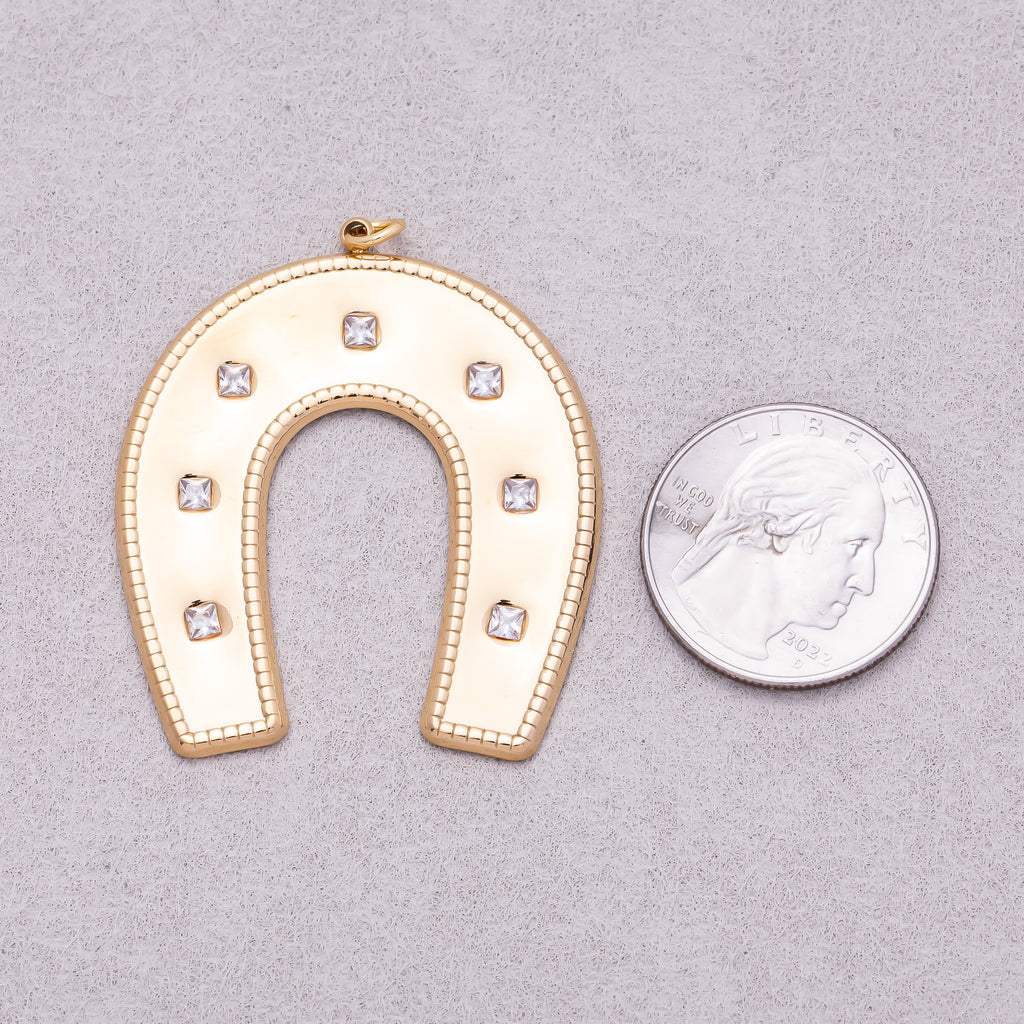Gold PVD Stainless Steel Clear CZ Dotted Horseshoe Animal Charm