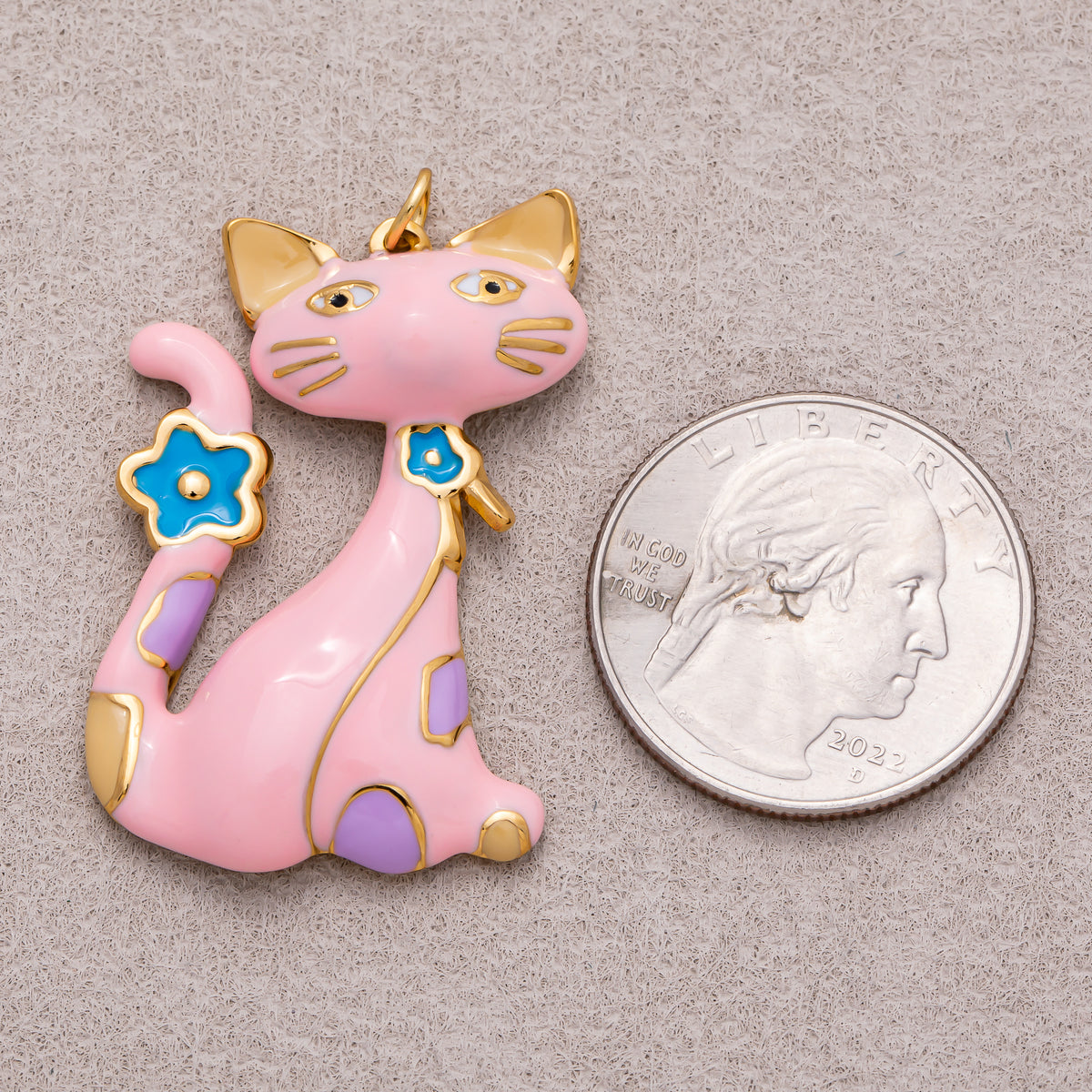 Gold PVD Stainless Steel Colorful Cute Kitten Enamel Charm