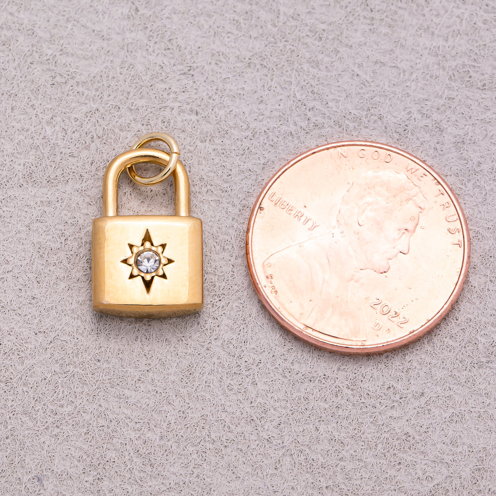 Gold PVD Stainless Steel Celestial Sun Padlock Charm