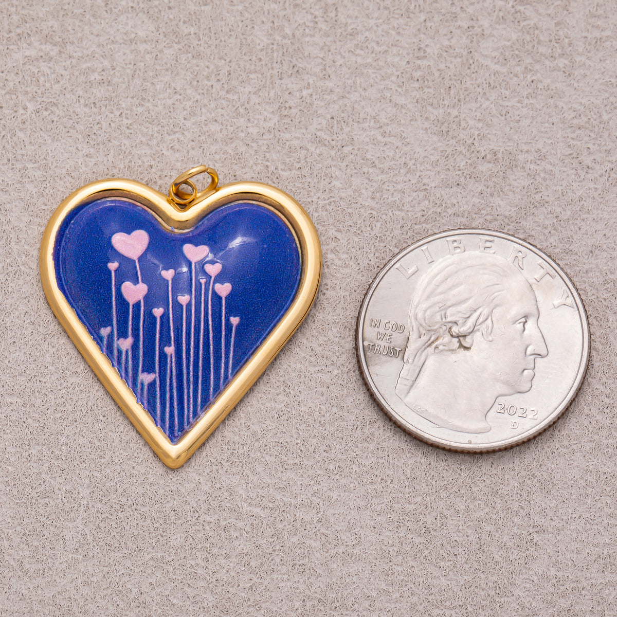 Gold PVD Stainless Steel Hand Painted Enamel Sparkling Love Heart Charm