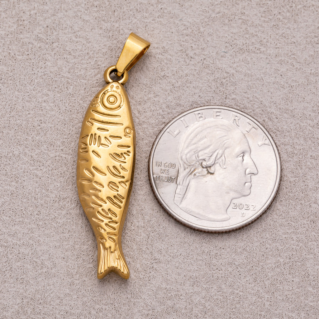 Launch Promo: 18K Gold PVD Stainless Steel Ocean Textured Fish Animal Pendant | Sold Each