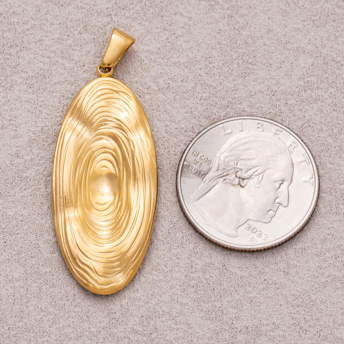 Gold PVD Stainless Steel Hammered Swirl Oval Charm