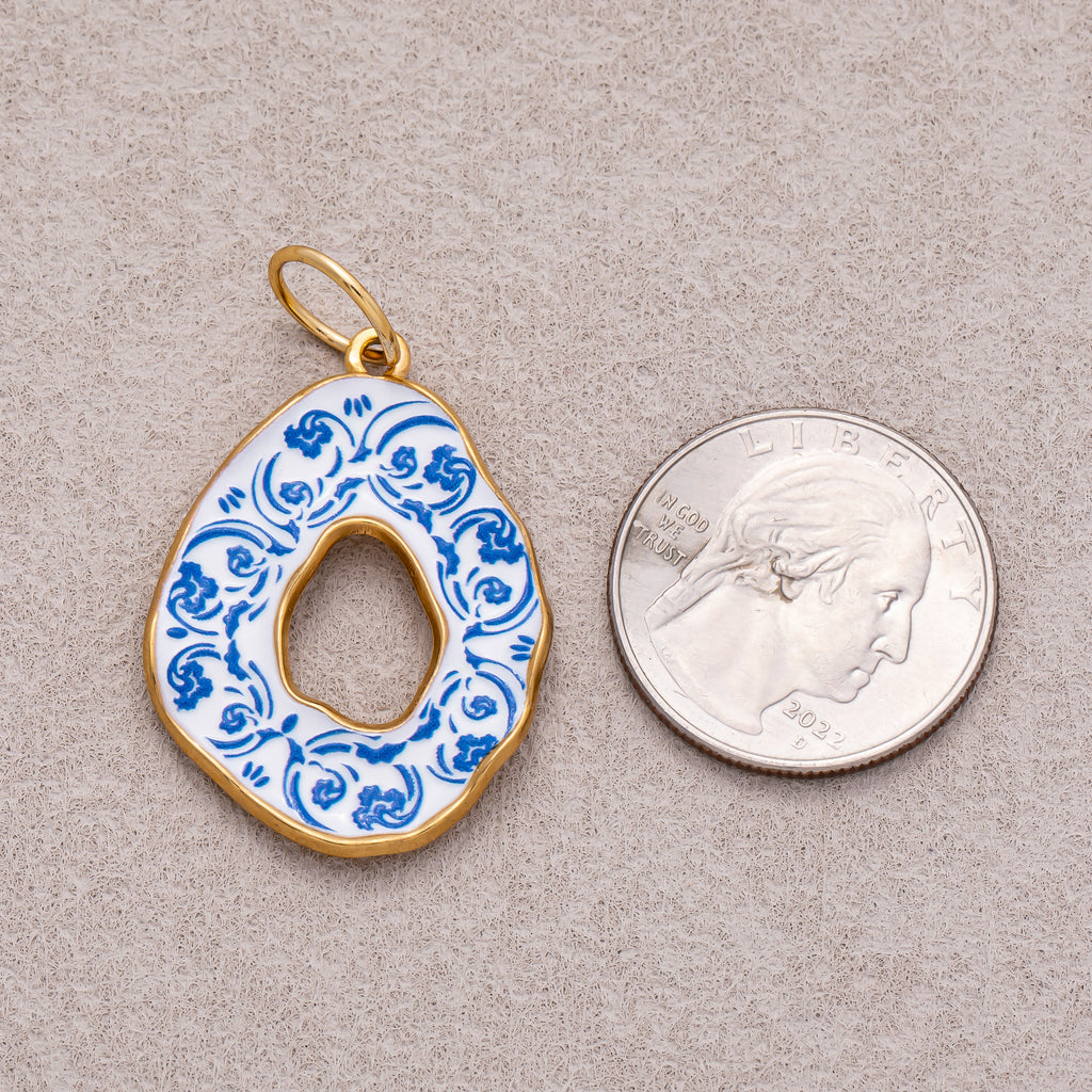 Gold PVD Stainless Steel Blue White Enamel Donut Floral Charm
