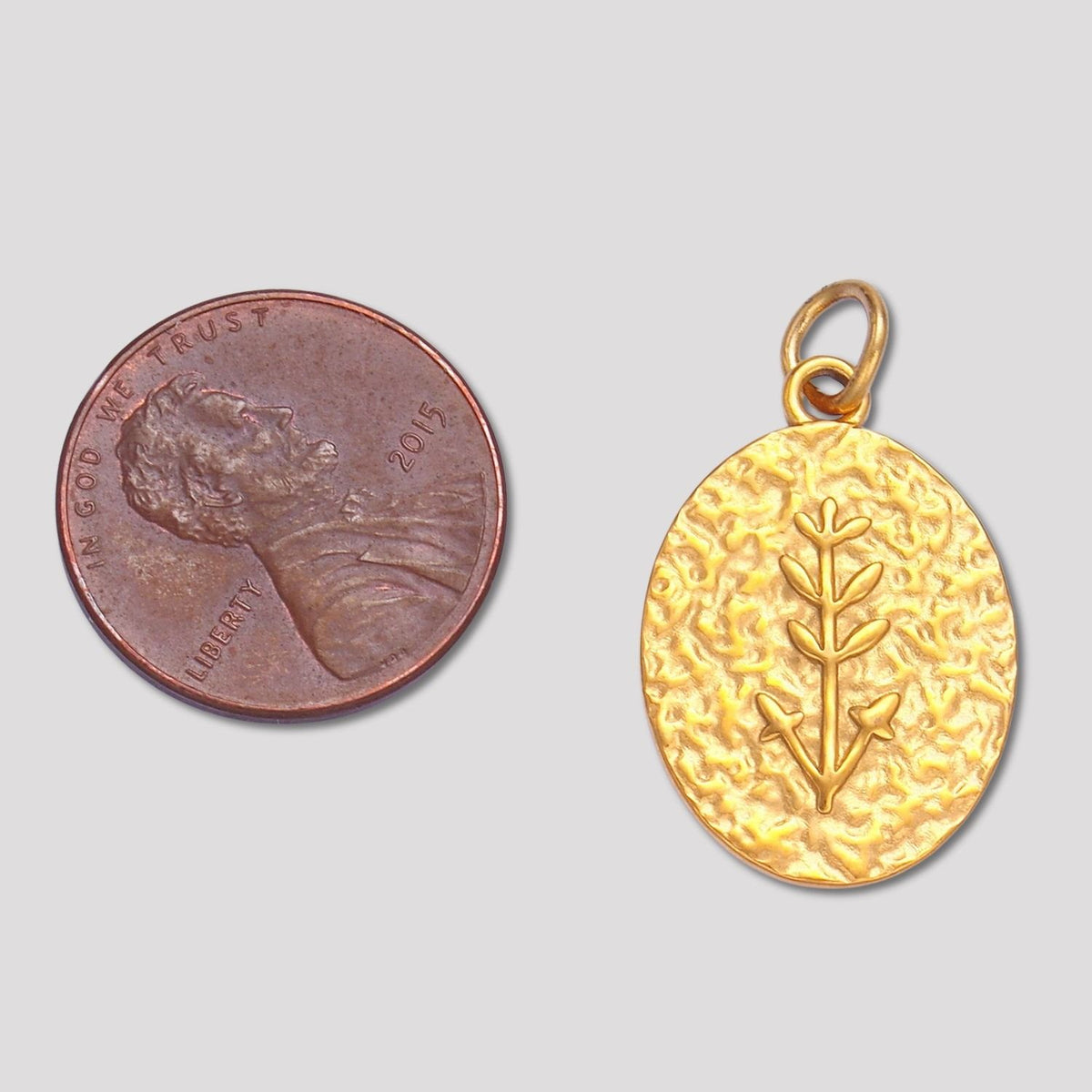 Launch Promo: 24K Gold PVD Stainless Steel Oval Hammered Botanical Medallion Charm | Sold Each