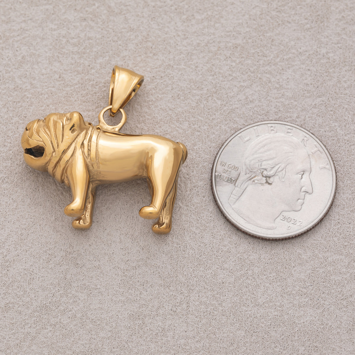 Gold PVD Stainless Steel Bulldog Animal Pet Multidimensional Pendant in Gold & Silver
