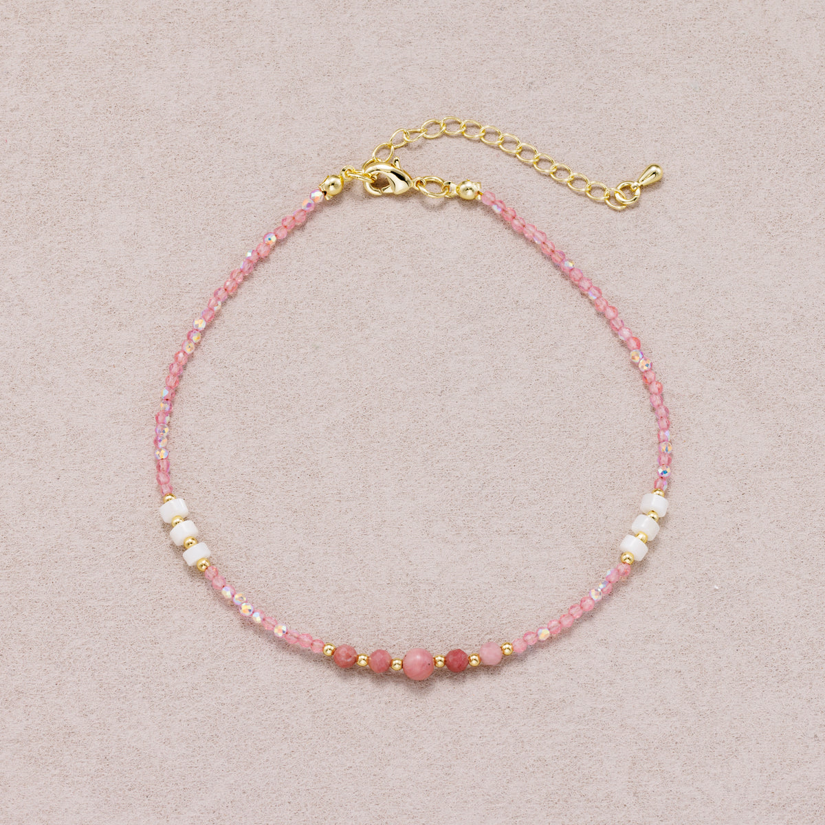 24K Gold Plated Shell Pearl Pink Quartz Multifaceted Gemstone Bracelet
