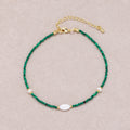 24K Gold Plated Oval Shell Pearl Malachite Multifaceted Gemstone Bracelet