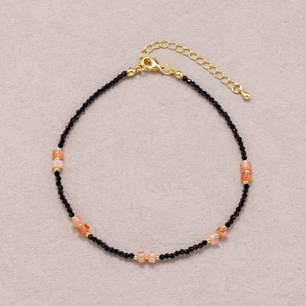 24K Gold Plated Pink Black Multifaceted Tube Gemstone Bracelet