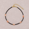 24K Gold Plated Pink Black Multifaceted Tube Gemstone Bracelet