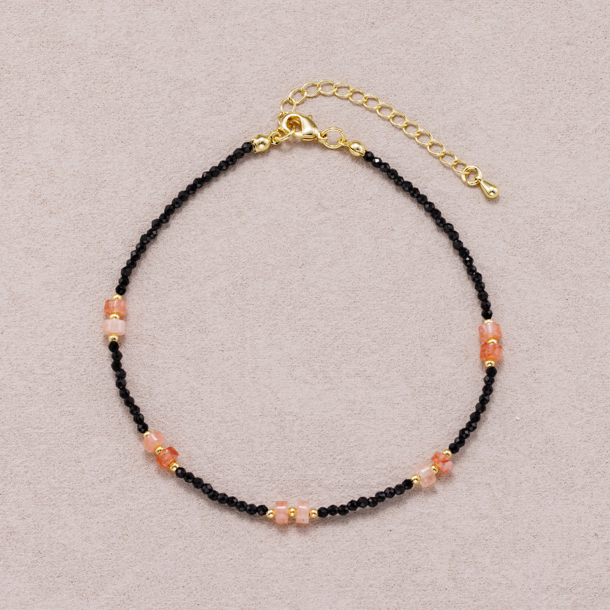 24K Gold Plated Pink Black Multifaceted Tube Gemstone Bracelet