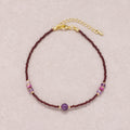24K Gold Plated Garnet & Amethyst Beaded Multifaceted Gemstone Bracelet
