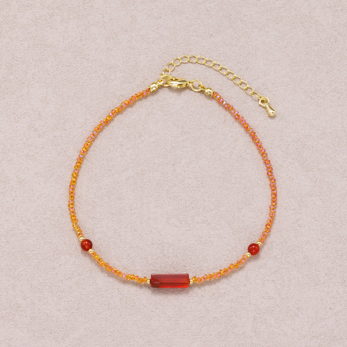 24K Gold Plated Red Carnelian Multifaceted Gemstone Bracelet