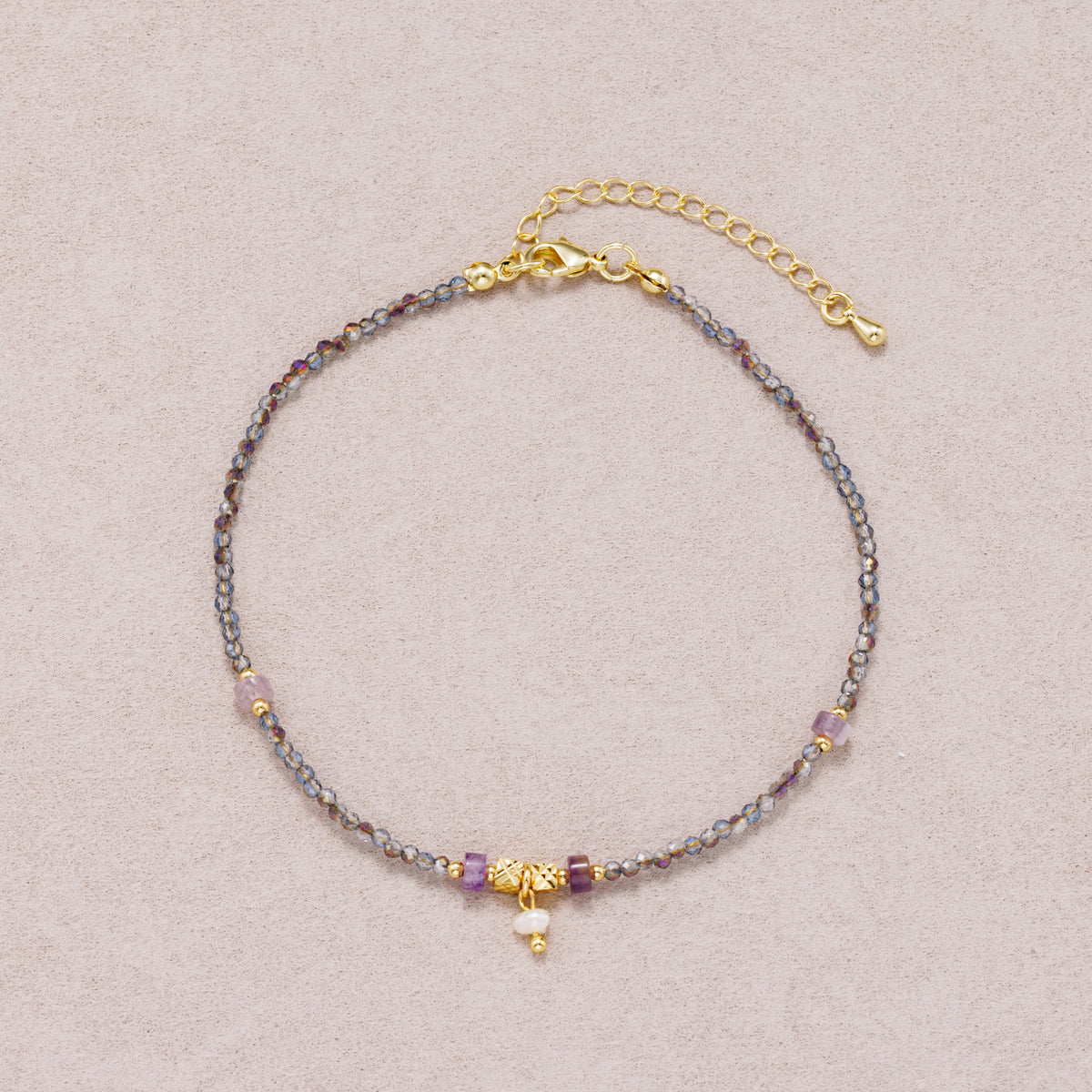 24K Gold Freshwater Pearl Dangle Faceted Crystal Gemstone Beaded Gemstone Bracelet
