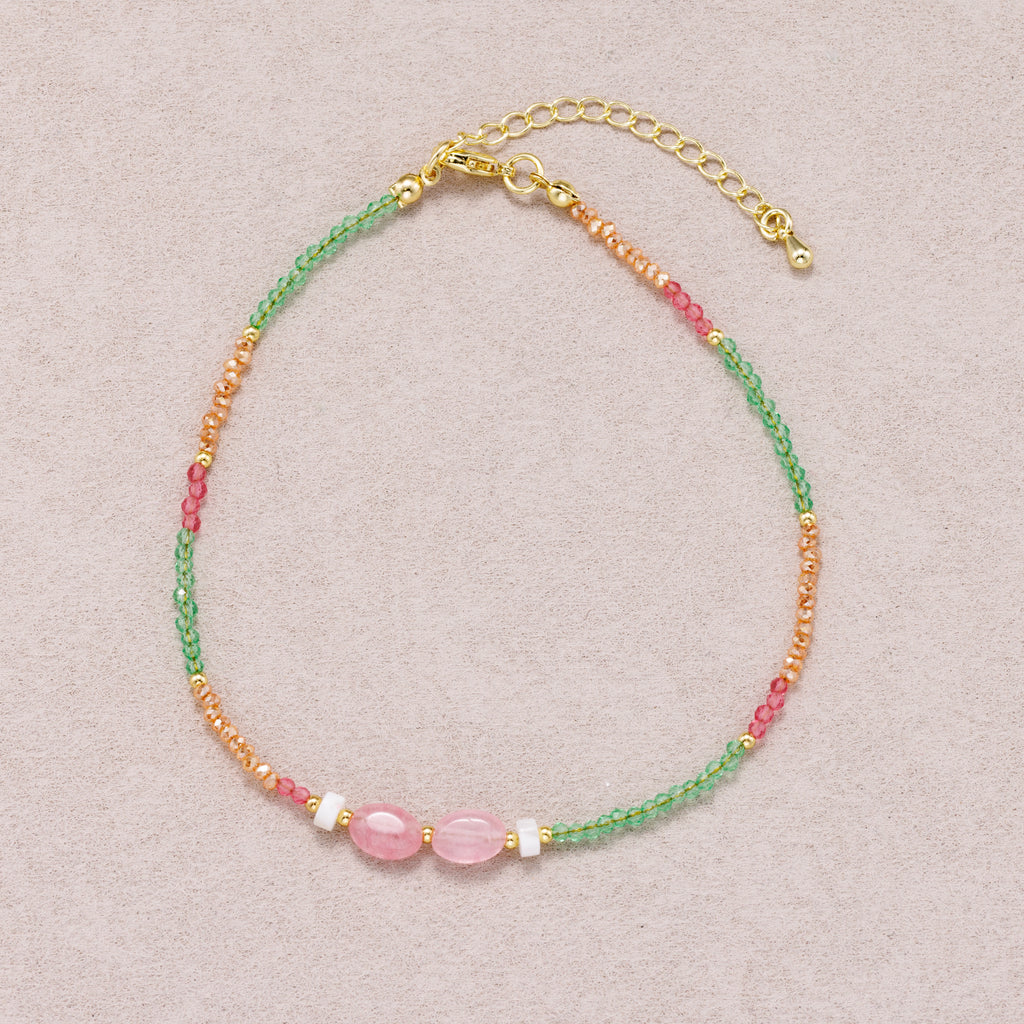 24K Gold Plated Pink Gemstone Multicolor Seed Strand Bracelet