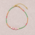 24K Gold Plated Pink Gemstone Multicolor Seed Strand Bracelet