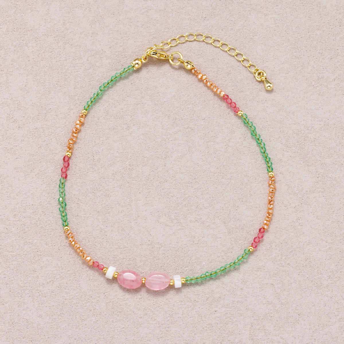 24K Gold Plated Pink Gemstone Multicolor Seed Strand Bracelet