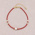 24K Gold Plated Freshwater Pearl Red Crystal Rondelle Gemstone Bracelet