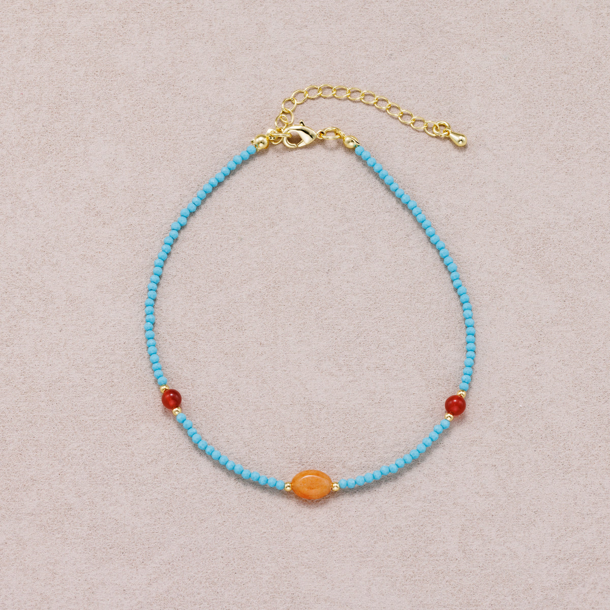 24K Gold Plated Multi Cut Orange and Red Turquoise Crystal Rondelle Gemstone Bracelet