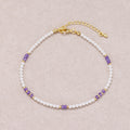24K Gold Plated Faceted Amethyst Gemstone Shell Pearl Bead Strand Bracelet