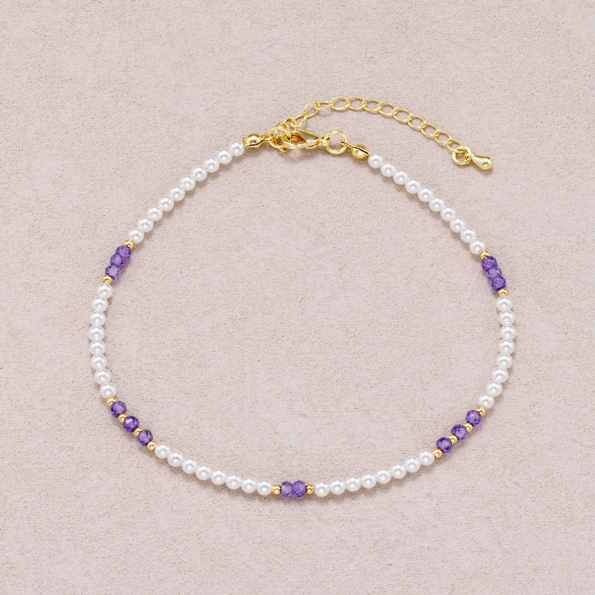 24K Gold Plated Faceted Amethyst Gemstone Shell Pearl Bead Strand Bracelet