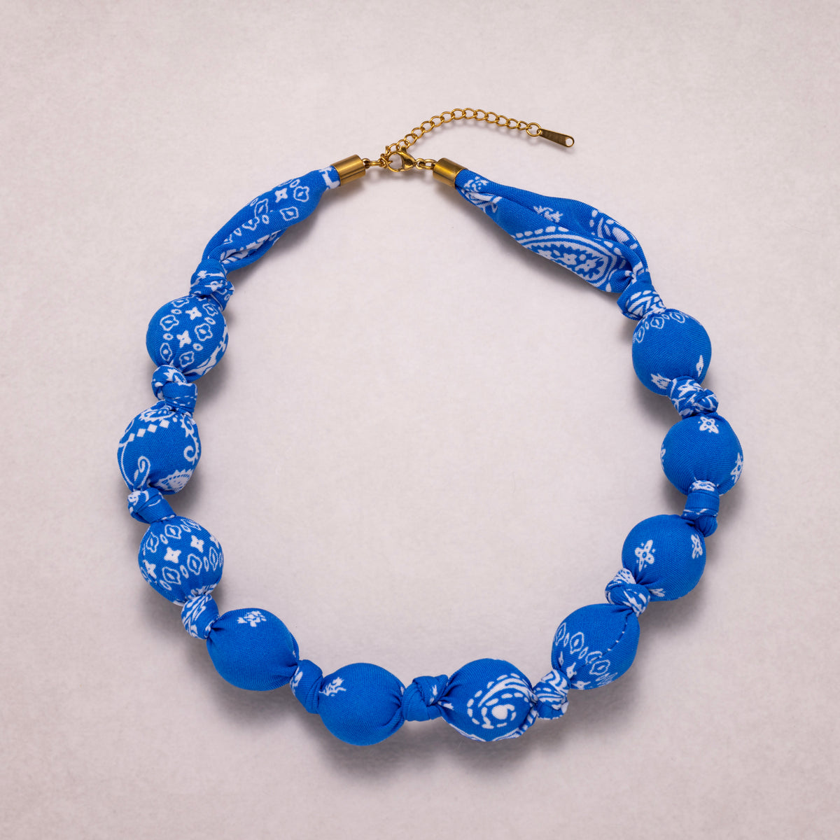 18K Gold PVD Stainless Steel Colorful Fabric Wrapped Bead Statement Handmade Scarf Necklace