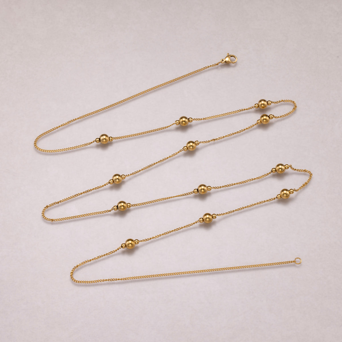 Gold PVD Stainless Steel Triple Bead Satellite Chain Necklace