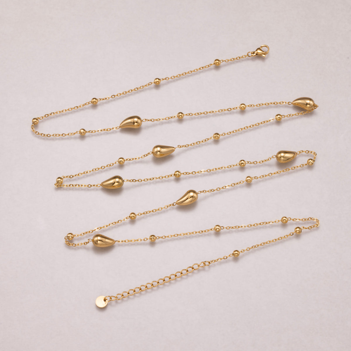 Gold PVD Stainless Steel Teardrop & Satellite Station Chain Necklace Necklace