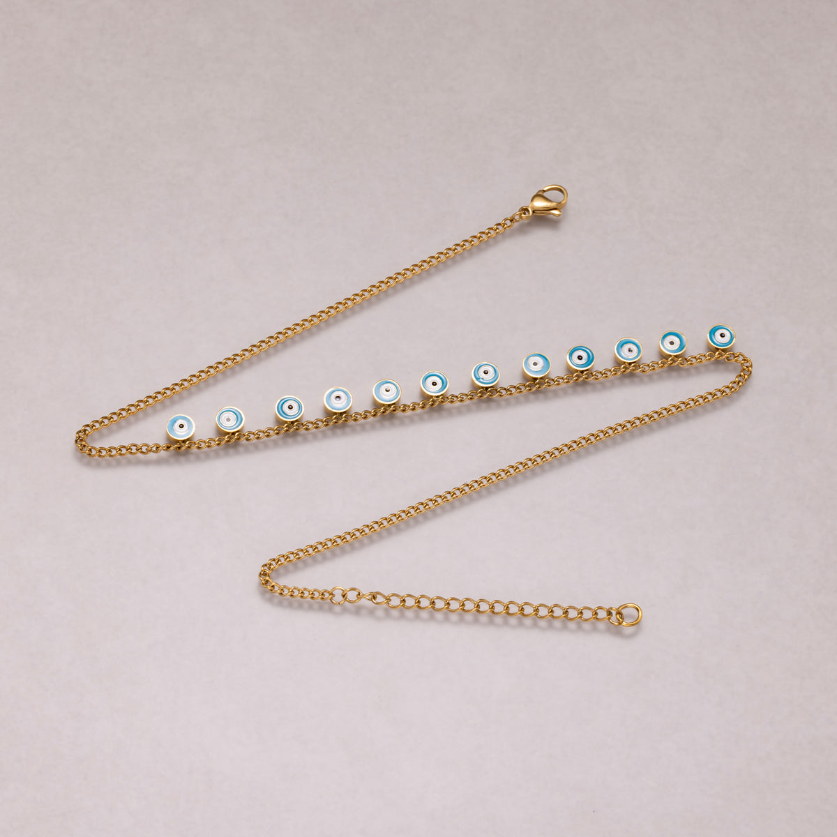 Gold PVD Stainless Steel Blue White Enamel Satellite Station Chain Necklace